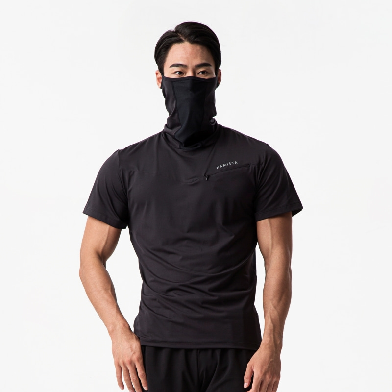 올인원 포켓 마스크 반팔 티셔츠(루즈핏) 블랙